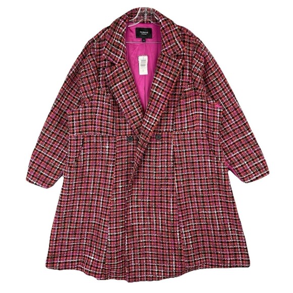 Torrid Women 4X Coat Plaid Boucle Statement Longline Pink Preppy Glam Winter - Picture 4 of 16